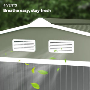 English Elm Backyard Galvanized Steel Storage Shed with Sliding Doors and Weather Resistant Build T3971S00162