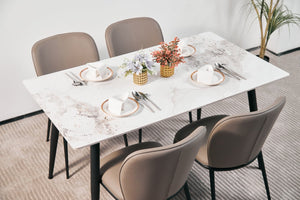 English Elm Modern Sintered Stone Rectangular Dining Table Seats Six with Tapered Black Metal Legs W1911S00017
