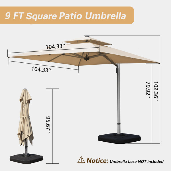 English Elm 9 9 ft Aluminum Cantilever Patio Umbrella with Tilt, Hydraulic Lift, UPF50+ Canopy, Rustproof Frame Beige W1859P337891