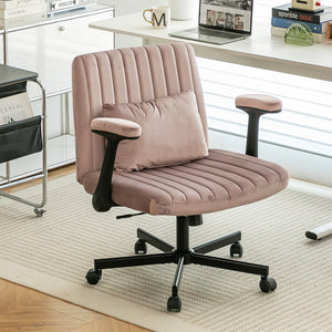 English Elm Pink Velvet Criss Cross Office Chair with Wheels, Ergonomic Swivel, Adjustable Tilt, Plush Linen Support W3394P336175