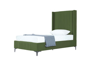English Elm Promenade Upholstered Velvet Twin Bed with Vertical Stitched Headboard, Solid Slats, No Box Spring Needed Green B365S00053