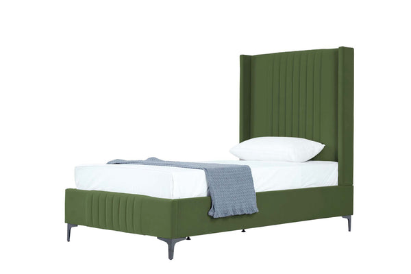 English Elm Promenade Upholstered Velvet Twin Bed with Vertical Stitched Headboard, Solid Slats, No Box Spring Needed Green B365S00053