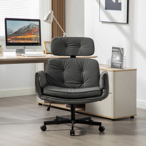 English Elm Criss Cross Wide Seat Pu Leather Swivel Task Chair with Removable Headrest Gray W3118P404122