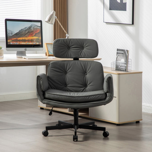 English Elm Criss Cross Wide Seat Pu Leather Swivel Task Chair with Removable Headrest Gray W3118P404122