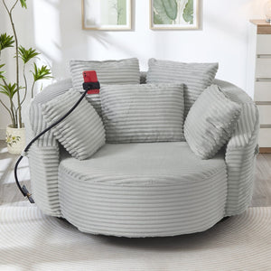 English Elm Swivel Barrel Accent Chair Chenille Tufted Round Club Seat for Living Room Lounge Light Grey N719S002320R