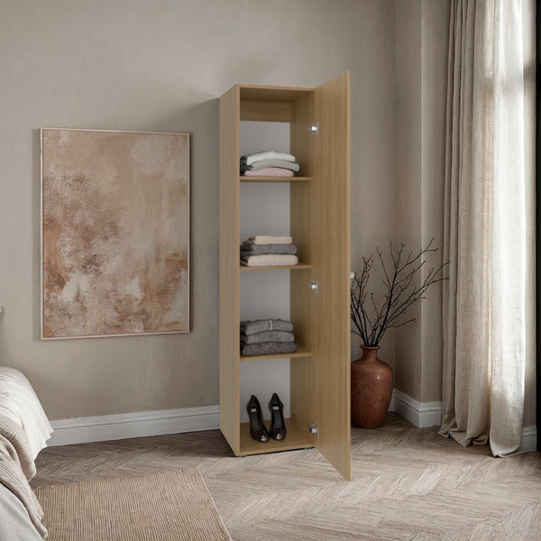 English Elm Jasmine Mirrored Wardrobe with Beige Finish and Four Shelf Storage for Small Spaces B092P474467