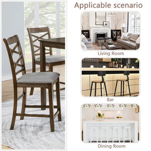 English Elm Dining Counter Chairs Set of 4 Walnut X-back Linen Seat Kitchen Nook Seating W1998P338706