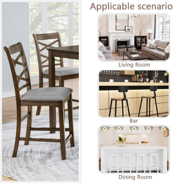 English Elm Dining Counter Chairs Set of 4 Walnut X-back Linen Seat Kitchen Nook Seating W1998P338706
