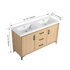 English Elm 60" Freestanding Bathroom Vanity With Double Sink, Soft-Close Doors & Drawers In Original Oak Finish P2 W1972P315237-GIGA