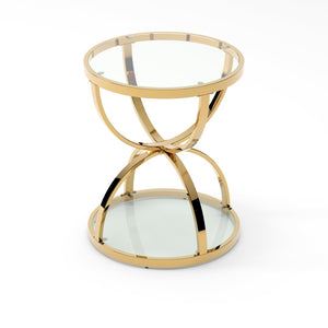 English Elm 19.69'' Round Chrome Side Table Dual Tier Gray Tempered Glass Glam Modern Accent W757P412810