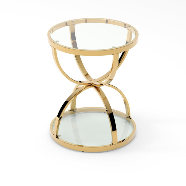 English Elm 19.69'' Round Chrome Side Table Dual Tier Gray Tempered Glass Glam Modern Accent W757P412810