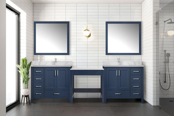 English Elm Navy Blue Double Bath Vanity With Carrara Marble Top, Mirrors & Ample Storage For Stylish Bathrooms B2731S00631