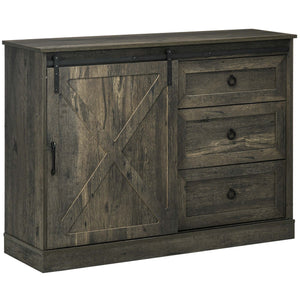 English Elm Homcom Farmhouse Sideboard Buffet Cabinet With Sliding Barn Door & 3 Drawers For Stylish Storage W2225P217414