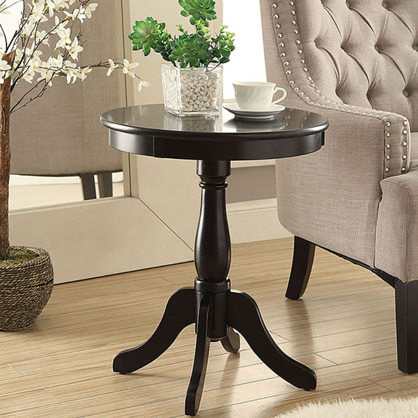 English Elm Black Side Table Cottage-Style Turned Pedestal Accent Table, Solid Wood Black Finish, Compact Charm B062P189133