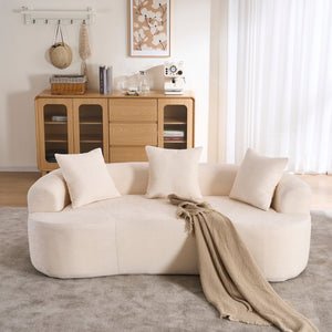 English Elm Crescent-shaped Chenille Sofa Curved Low-back Two-seater with Cloud-like Deep Cushions White W2012P375741