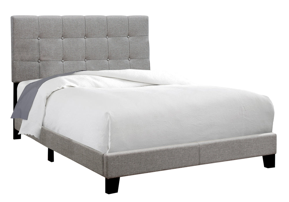 English Elm Bed, Grey Upholstered Full Size Platform Bed with Tufted Padded Headboard, Low Profile Design B2710P219518