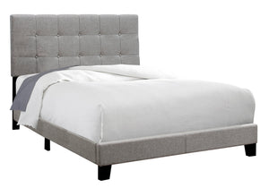 English Elm Bed, Grey Upholstered Full Size Platform Bed with Tufted Padded Headboard, Low Profile Design B2710P219518
