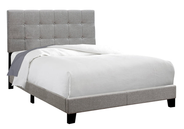 English Elm Bed, Grey Upholstered Full Size Platform Bed with Tufted Padded Headboard, Low Profile Design B2710P219518