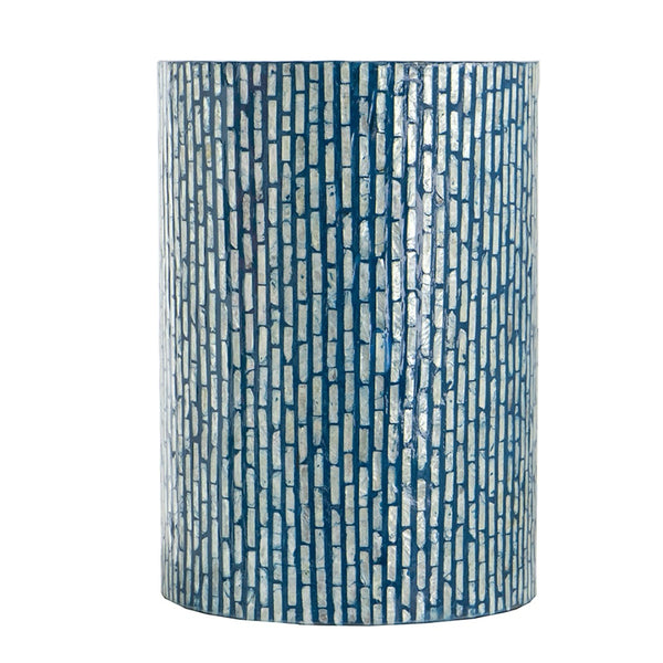 English Elm 14x14x20" Capiz Shell Inlay Pedestal Stool Coastal Bohemian Accent Side Table W2078P487474