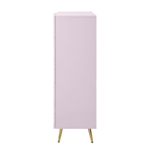 English Elm Gaines High Gloss Chest with Wave Pattern Design, Metal Legs, 5 Drawers, Durable Composite MDF Storage Pink 31 L x 15 W x 5 H B2726S00400