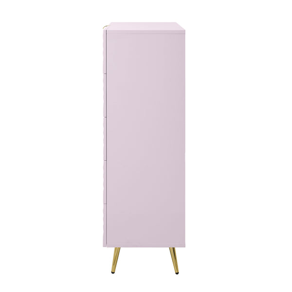 English Elm Gaines High Gloss Chest with Wave Pattern Design, Metal Legs, 5 Drawers, Durable Composite MDF Storage Pink 31 L x 15 W x 5 H B2726S00400