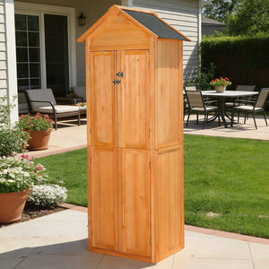 English Elm Outdoor Solid Wood Storage Shed Tall Vertical Cabinet with Lockable Doors for Backyard W3921S00001