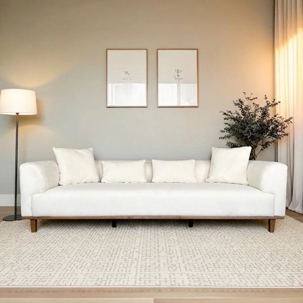 English Elm Richardson Velvet Sofa Scandinavian Minimalist Living Room Seat with Solid Wood Base Cream B183P493698