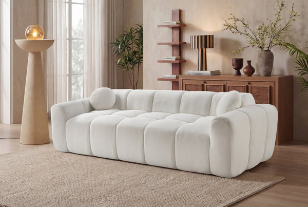 English Elm 98.4" Corduroy Cloud Puff Sofa Vacuum Packed 4-seater Living Room Couch with Pillows White W5515P477281