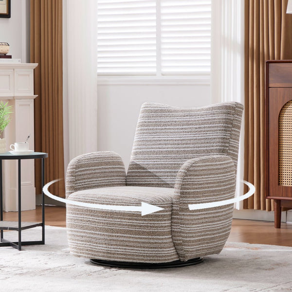 English Elm Modern Boucle 360° Swivel Leisure Chair with High‑Resilience Sponge, Supportive Curve, 550lb Capacity khaki W395P355481