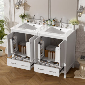 English Elm 48-Inch Modern Bathroom Vanity with Dual Ceramic Sinks, Ample Soft-Close Storage and Stylish Design White N729P000009K