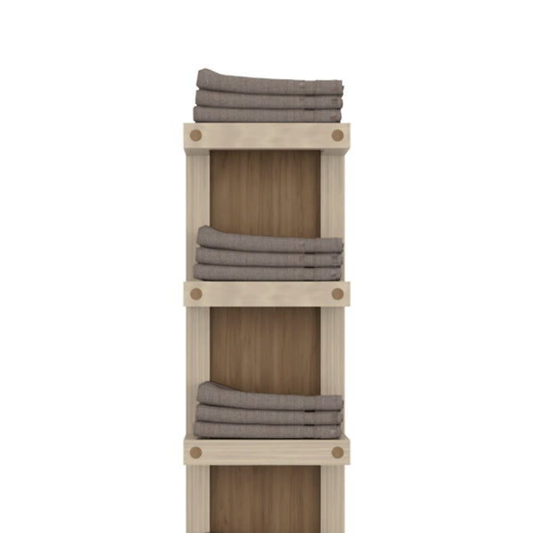 English Elm Natural Oak Slim 5-Tier Wall Towel Rack with Shelf — Space-Saving Vertical Organizer for Small Baths B062P389909