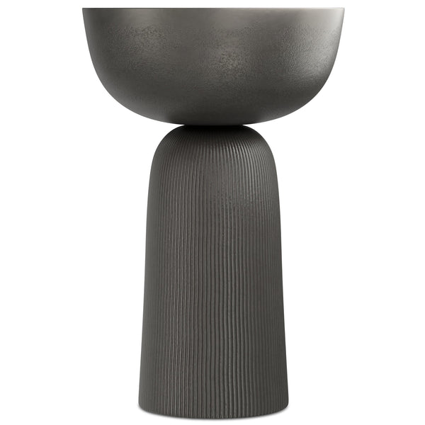 English Elm Hughes Cast Aluminum Side Table - Hand-Finished Black Nickel Tulip Design, Versatile 23.6" Height B136P239034