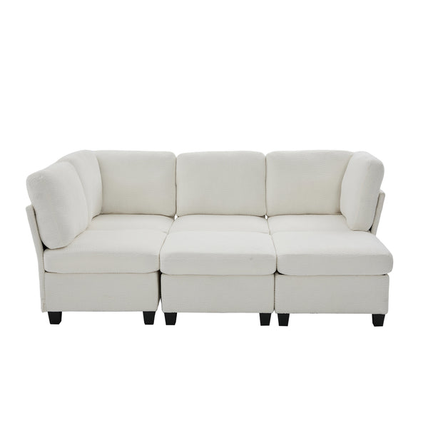 English Elm UNITED Modular 6-Seat Sectional Sofa with Removable Ottoman, Storage Compartments, Convertible Comfort Beige W1568S00242