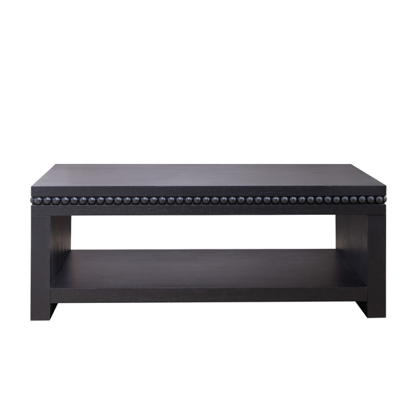 English Elm Modern Black Coffee Table With Beaded Trim – 52" Stylish Storage Solution For Contemporary Living Spaces W2729P298165