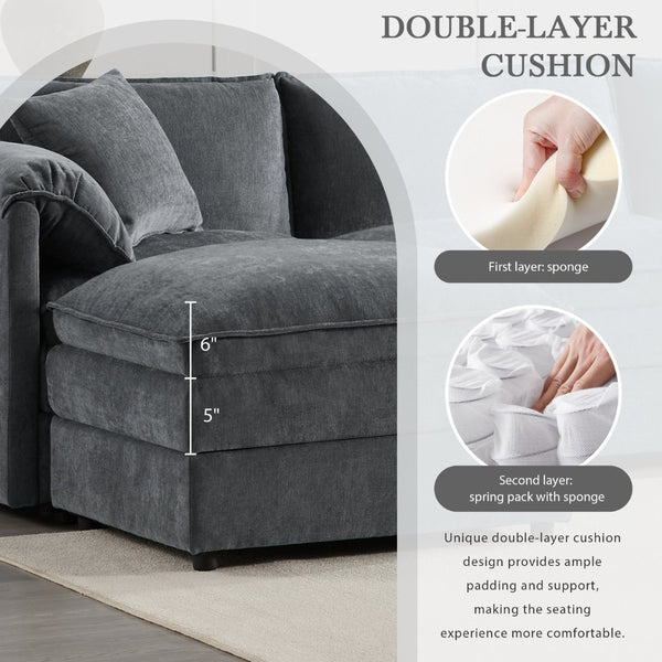 English Elm [video]103" Chenille L-shaped Sectional with Movable Ottoman Deep Seat Cloud Sofa Dark Gray N723S0687B