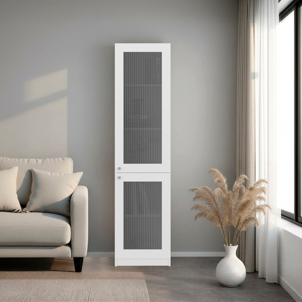 English Elm Peony Fluted Door Bookcase White Engineered Wood with Five Shelves for Home Office B092P474493