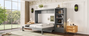 English Elm Queen Murphy Bed with Built-In Shelves, Height-Adjustable Storage & Drawer for Small Spaces Gray 71.6 L x 21.5 W x 6.1 H N733S309223E