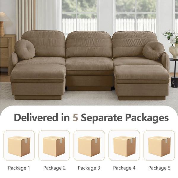 English Elm 105" Chenille U-shaped Sectional Sofa Deep Seat Cloud Couch with Movable Ottoman Light Coffee W714S01761