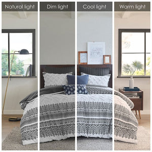 English Elm King/Cal King Mila 3-Piece Cotton Duvet Cover Set with Chenille Tufting, Gray Botanical Chevron Design, Button Closure, Machine Washable B03596502