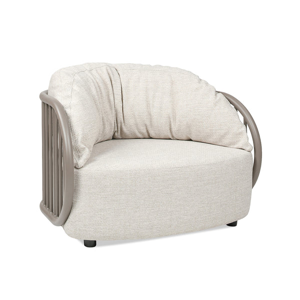 English Elm Jennifer Taylor Home - Harper Barrel Upholstered Patio Armchair 42.5" Oat Beige Olefin - Plush Cushioned, Aluminum Frame, Weather-Resistant B2719P245974