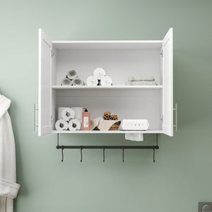 English Elm Bathroom Wall Cabinet with Adjustable Shelf, Towel Bar, 5 Hooks, Space-Saving Over-Toilet Storage, White W331P281277