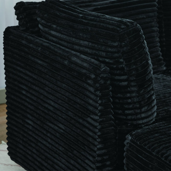 English Elm Corduroy Plush U-Shaped Sectional Sofa with Storage Ottoman, Pet-Friendly Durable Modular Comfort Black W2915S00063