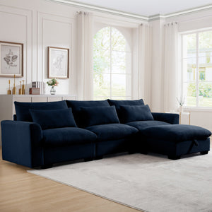 English Elm Corduroy L-Shaped Sectional Sofa With Storage Ottoman & 3 Pillows - Perfect For Small Spaces! W714S00651