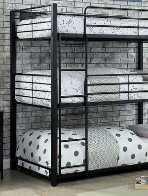 English Elm Simple Triple Decker Bed – Sturdy Metal Triple Bunk With Two Ladders, Guard Rails, Space-Saving Design B2741S00348