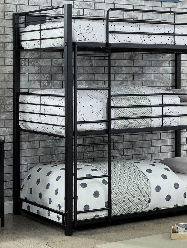 English Elm Simple Triple Decker Bed – Sturdy Metal Triple Bunk With Two Ladders, Guard Rails, Space-Saving Design B2741S00348