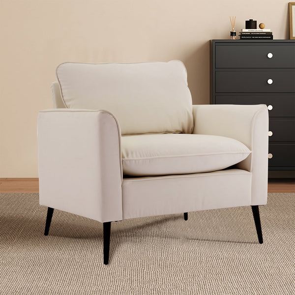 English Elm TS Cat paw leather upholstered sofa modern Nordic retro lounge chair with breathable faux-leather comfort pillows Cream White W2311P345745