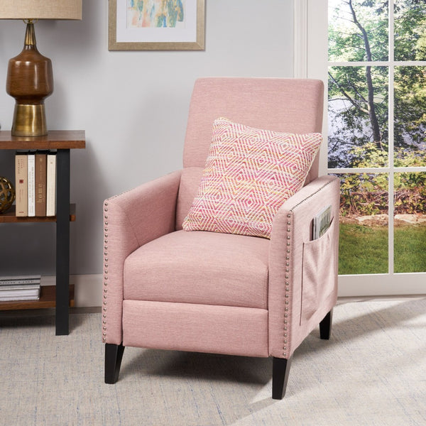 English Elm Pushback Recliner Accent Chair Solid Birch Frame Rivet Detail Mid-century Living Room Seat Blush 65532.00LBLSH
