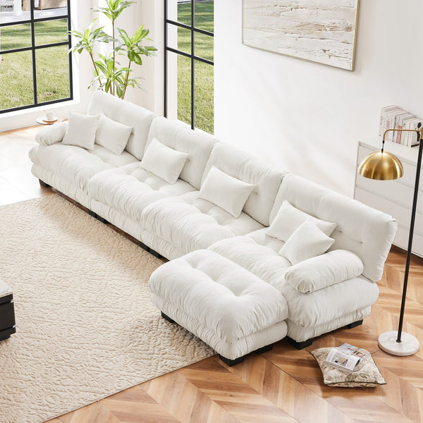 English Elm Free Modular Sectional Sofa - L-Shaped 4-Seater Couch In Vintage Chenille With Convertible Ottoman W714S01005