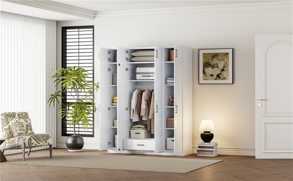 English Elm 4-door Wardrobe with Top Cabinet Locking Drawer Tall Bedroom Closet in White LP006006AAK