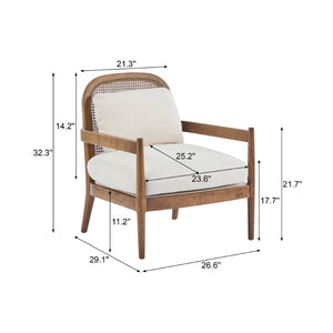 English Elm [set of 2] Mid-century Rattan Back Armchairs Solid Wood Legs Beige Upholstered Seat N767P298390L